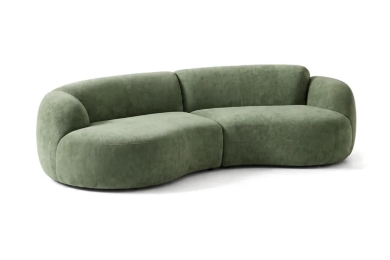 3D configurator: curved modular sofa, sage chenille, with armrests