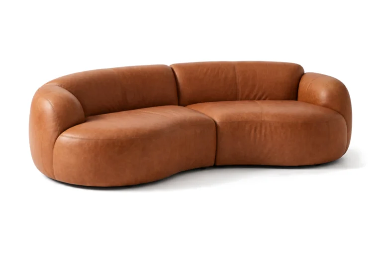 3D configurator: curved modular sofa, cognac leather, with armrests